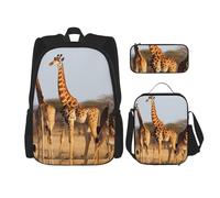 AABSTBFM Giraffes Family Printed School Backpack Set with Lunch Bag and Pencil Case, Travel Daypacks School Bag 3pcs Set