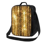 AABSTBFM Gold Sequin Sparkle Printed Lunch Tote Bag Waterproof Lunch Bag Insulated Cooler Lunch Boxes for Men Women