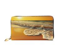 AABSTBFM Golden Beach Sea Printed Leather Wallet for Women Men Zipper Purse Clutch Bag Long Wallet Card Holder