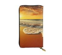 AABSTBFM Golden Beach Sea Printed Leather Wallet for Women Men Zipper Purse Clutch Bag Long Wallet Card Holder