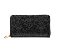 AABSTBFM Gothic Wallpaper Skull Printed Leather Wallet for Women Men Zipper Purse Clutch Bag Long Wallet Card Holder