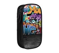 AABSTBFM Graffiti Hip Hop Printed Pencil Case Large Capacity Compartment Pencil Pen Pouch Bag with Zipper for School, Office, and Travel, Black