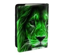 AABSTBFM Green Cool Lion Printed Passport Holder 6.5 in, Leather Travel Passport Cover Card Case Wallet for Women Men