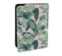 AABSTBFM Green Palm Tree Leaves Pink Printed Passport Holder 6.5 in, Leather Travel Passport Cover Card Case Wallet for Women Men