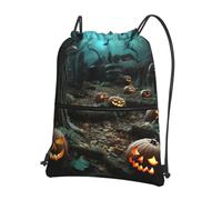 AABSTBFM halloween Horror Bat Cemetery Printed Outdoor Drawstring Backpack Lightweight String Backpack Bags for Sports, Gym, Travel, Shopping, School