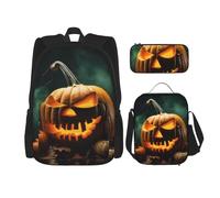AABSTBFM Halloween Night Printed School Backpack Set with Lunch Bag and Pencil Case, Travel Daypacks School Bag 3pcs Set