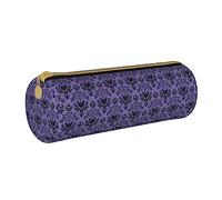 AABSTBFM Haunted Mansion Printed Round Pencil Case Cute Leather Zipper Pen Pencil Pouch Bag for School, Office, and Travel