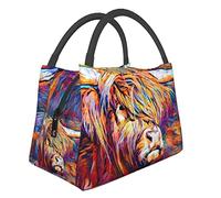 AABSTBFM Highland Cow Printed Insulated Lunch Bag for Men Women Cool Lunch Boxes Foldable Lunch Tote Bag