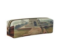 AABSTBFM Historical Site Painting Printed Square Pencil Case Cute Leather Gold Zipper Pen Pencil Pouch Bag for School, Office, and Travel