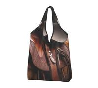 AABSTBFM Horse Saddle with a Cowboy Hat Wild Printed Foldable Shopping Bag 3 PCS, Reusable Waterproof Grocery Bag Large Tote Bag, Shopper Handbag, And Beach Bag
