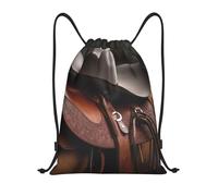 AABSTBFM Horse Saddle with a Cowboy Hat Wild Printed Lightweight Drawstring Backpack | S - String Backpack Bags For Gym, Travel, Shopping, School