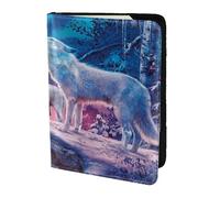 AABSTBFM Howling Wolf Printed Passport Holder 5.5 in, Leather Travel Passport Cover Card Case Wallet for Women Men