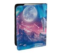 AABSTBFM Howling Wolf Printed Passport Holder 6.5 in, Leather Travel Passport Cover Card Case Wallet for Women Men