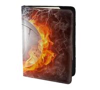 AABSTBFM Ice and Fire Volleyball Printed Passport Holder 5.5 in, Leather Travel Passport Cover Card Case Wallet for Women Men