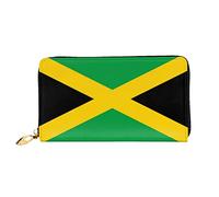 AABSTBFM Jamaica Flag Printed Leather Wallet for Men Women Zipper Purse Clutch Bag Long Wallet with 12 Card Holder and 3 Banknote Compartments,Id Window, Coin Pocket Wallets for Mens Gift