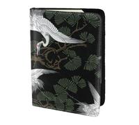 AABSTBFM Japanese Birds & Pine Printed Passport Holder 5.5 in, Leather Travel Passport Cover Card Case Wallet for Women Men