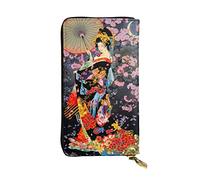 AABSTBFM Japanese Geisha2 Printed Leather Wallet for Women Men Zipper Purse Clutch Bag Long Wallet Credit Card Holder