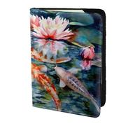 AABSTBFM Japanese Koi Fish Printed Passport Holder 5.5 in, Leather Travel Passport Cover Card Case Wallet for Women Men