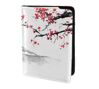 AABSTBFM Japanese Mount Red Sun Printed Passport Holder 5.5 in, Leather Travel Passport Cover Card Case Wallet for Women Men