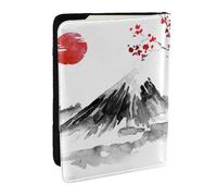 AABSTBFM Japanese Mount Red Sun Printed Passport Holder 6.5 in, Leather Travel Passport Cover Card Case Wallet for Women Men