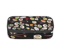AABSTBFM Japanese Sushi Black Printed Pencil Case Cute High Capacity Pen Pencil Pouch Bag with Zipper - Versatile and Durable for School, Office, and Travel