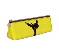 AABSTBFM Karate Boy Vector Changeable Belt Color Printed Triangle Pencil Case Cute Leather Zipper Pen Pencil Pouch Bag for School, Office, and Travel