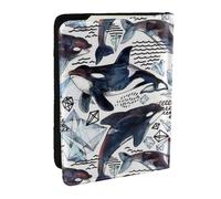 AABSTBFM Killer Whale Printed Passport Holder 6.5 in, Leather Travel Passport Cover Card Case Wallet for Women Men