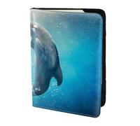 AABSTBFM Kiss Dolphin Tale Pattern Printed Passport Holder 5.5 in, Leather Travel Passport Cover Card Case Wallet for Women Men