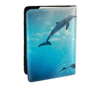 AABSTBFM Kiss Dolphin Tale Pattern Printed Passport Holder 6.5 in, Leather Travel Passport Cover Card Case Wallet for Women Men