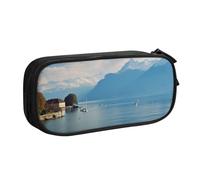 AABSTBFM Lake Geneva Printed Pencil Case Pen Pouch Bag with Zipper, Black Large Capacity Pencil Box for School, Office, Travel