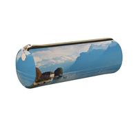 AABSTBFM Lake Geneva Printed Round Pencil Case Cute Leather Gold Zipper Pen Pencil Pouch Bag for School, Office, and Travel