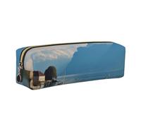 AABSTBFM Lake Geneva Printed Square Pencil Case Cute Leather Gold Zipper Pen Pencil Pouch Bag for School, Office, and Travel