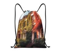 AABSTBFM Leafy Townhouses Printed Lightweight Drawstring Backpack | S - String Backpack Bags For Gym, Travel, Shopping, School