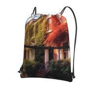 AABSTBFM Leafy Townhouses Printed Outdoor Drawstring Backpack Lightweight String Backpack Bags for Sports, Gym, Travel, Shopping, School