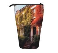 AABSTBFM Leafy Townhouses Printed Pencil Case - Telescopic Standing Pen Bag and Makeup Pouch for School, Office, Travel