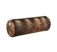 AABSTBFM Lights hit the Brick wall Printed Round Pencil Case Cute Leather Gold Zipper Pen Pencil Pouch Bag for School, Office, and Travel
