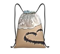 AABSTBFM love symbol in beach Printed Lightweight Drawstring Backpack | M - String Backpack Bags For Gym, Travel, Shopping, School