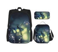 AABSTBFM Magical Dragonfly Printed School Backpack Set with Lunch Bag and Pencil Case, Travel Daypacks School Bag 3pcs Set