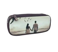 AABSTBFM Married Couple Walking on The Beach Printed Leather Pencil Case - Multi-Purpose Pen Bag and Makeup Pouch for School, Office, and Travel