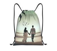 AABSTBFM Married Couple Walking on The Beach Printed Lightweight Drawstring Backpack | S - String Backpack Bags For Gym, Travel, Shopping, School