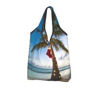 AABSTBFM merry christmas palm tree Printed Foldable Shopping Bag 3 PCS, Reusable Waterproof Grocery Bag Large Tote Bag, Shopper Handbag, And Beach Bag