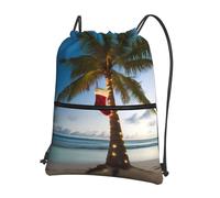 AABSTBFM merry christmas palm tree Printed Outdoor Drawstring Backpack Lightweight String Backpack Bags for Sports, Gym, Travel, Shopping, School