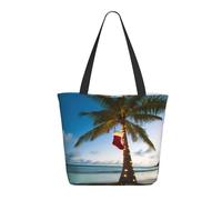 AABSTBFM merry christmas palm tree Printed Shopping Bags for Women Ladies Girls, Reusable Zipper Shoulder Tote Bag, Grocery Bags, Shopper Handbag, and Beach Bag