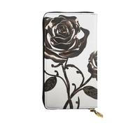 AABSTBFM Metal Rose Printed Leather Wallet for Women Men Zipper Purse Clutch Bag Long Wallet Card Holder