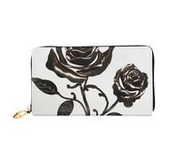 AABSTBFM Metal Rose Printed Leather Wallet for Women Men Zipper Purse Clutch Bag Long Wallet Card Holder