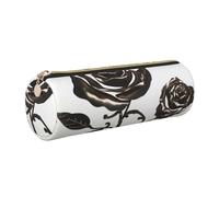 AABSTBFM Metal Rose Printed Round Pencil Case Cute Leather Gold Zipper Pen Pencil Pouch Bag for School, Office, and Travel