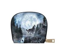 AABSTBFM Moon Wolf Printed Card Holder Wallet | Pu Leather Card Case Organizer Bag for Men Women