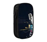 AABSTBFM Music Notes Printed Pencil Case Large Capacity Compartment Pencil Pen Pouch Bag with Zipper for School, Office, and Travel, Black