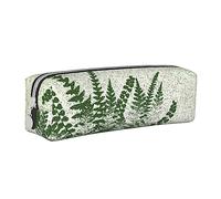 AABSTBFM Natural Plant Silhouette Fern Leaf Printed Square Pencil Case Cute Leather Zipper Pen Pencil Pouch Bag for School, Office, and Travel
