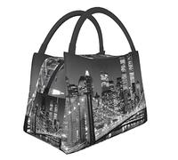 AABSTBFM New York Printed Insulated Lunch Bag for Men Women Cool Lunch Boxes Foldable Lunch Tote Bag